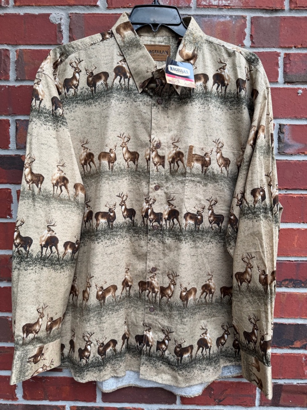 NWT Magellan Outdoors XXL Long Sleeve Button Down Deer Print Casual Shirt F6